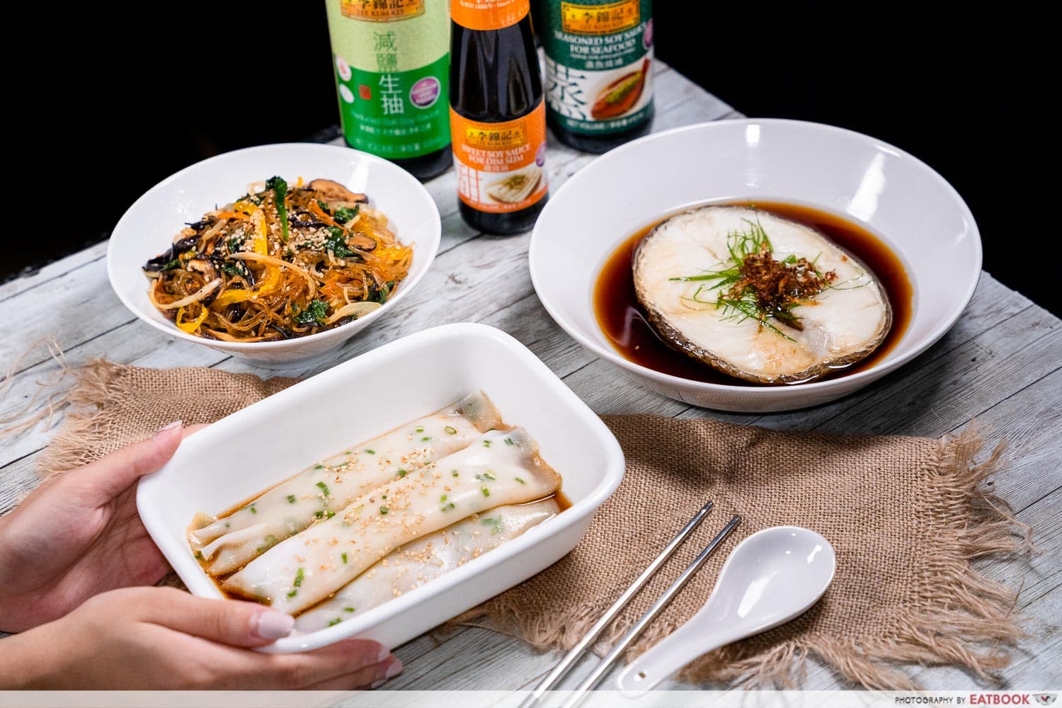 japchae, chee cheong fan, and cod fish 