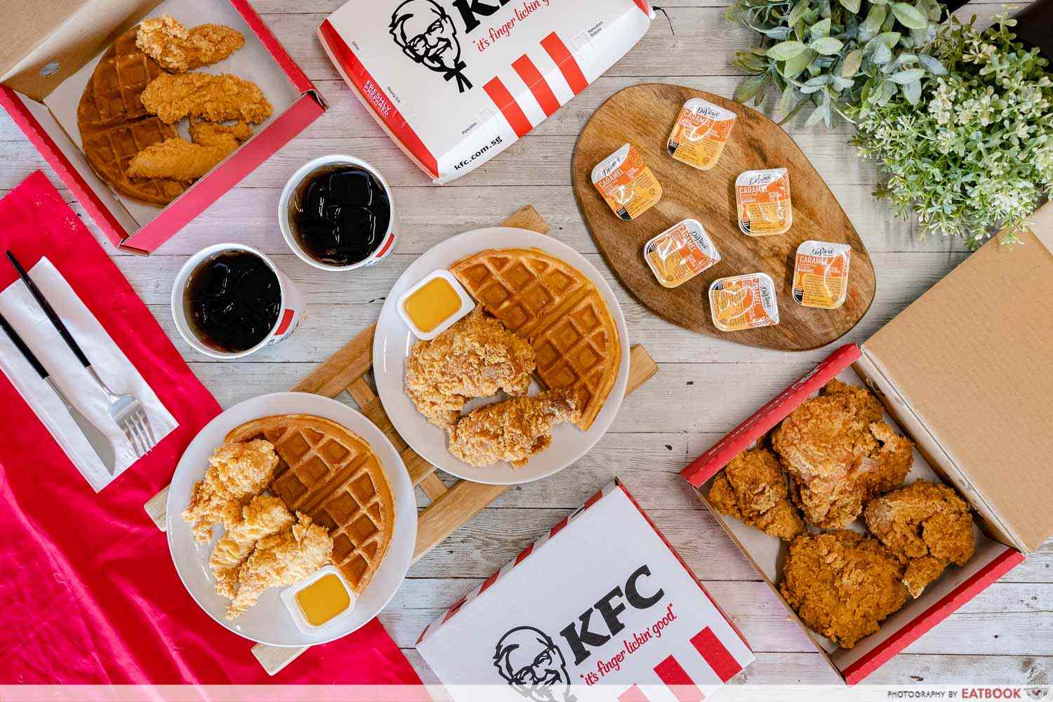 kfc chicken n Waffles flatlay