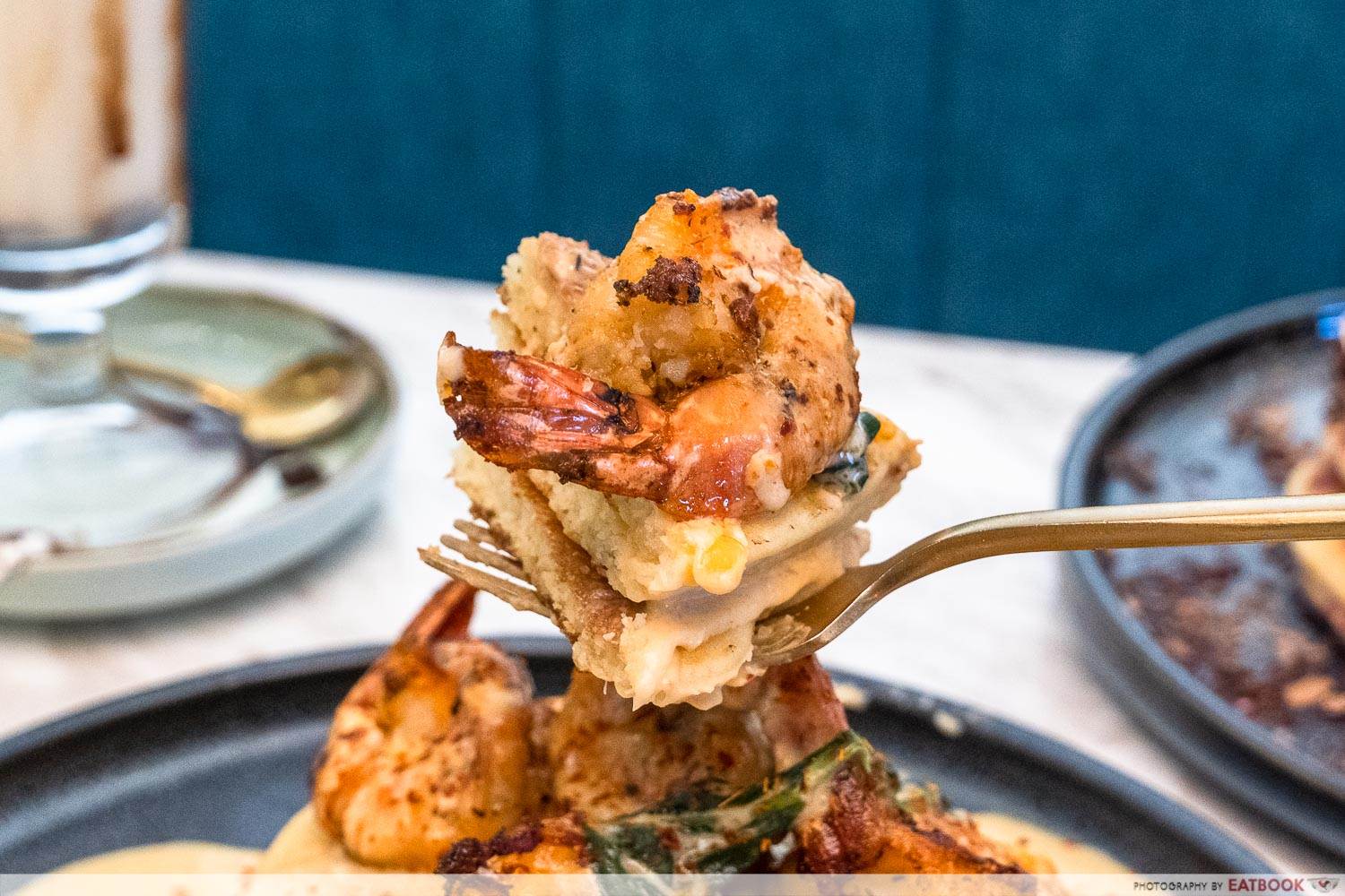 grilled prawns pancake stack