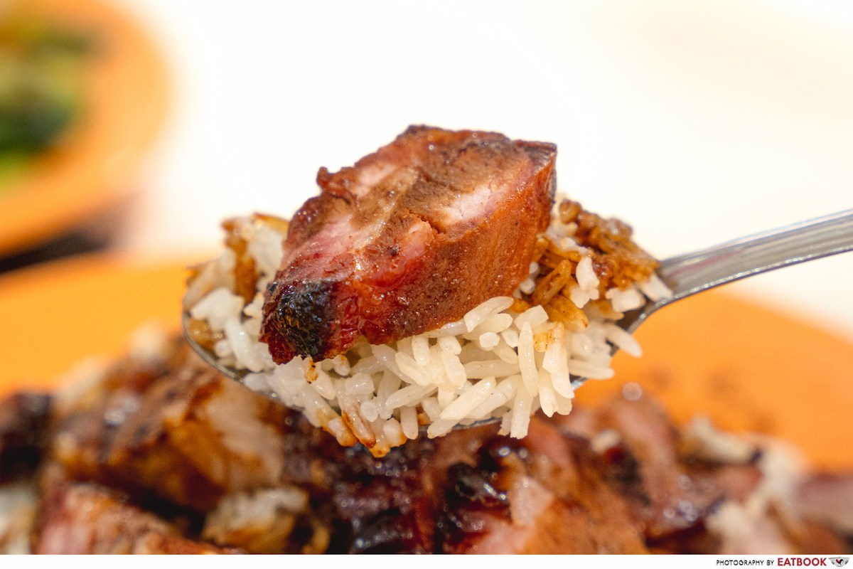incredible roasted meat char siew roasted pork rice detail