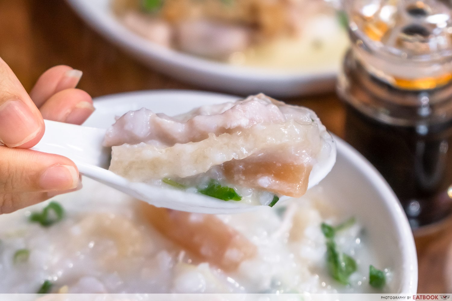 old shifu charcoal porridge - close up of li wan boat porridge