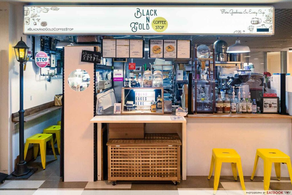 Black And Gold Coffee Stop Cosy CBD Cafe With 4 Cold Brew, Prawn