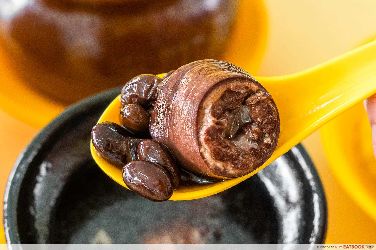 black bean pig's tail soup detail