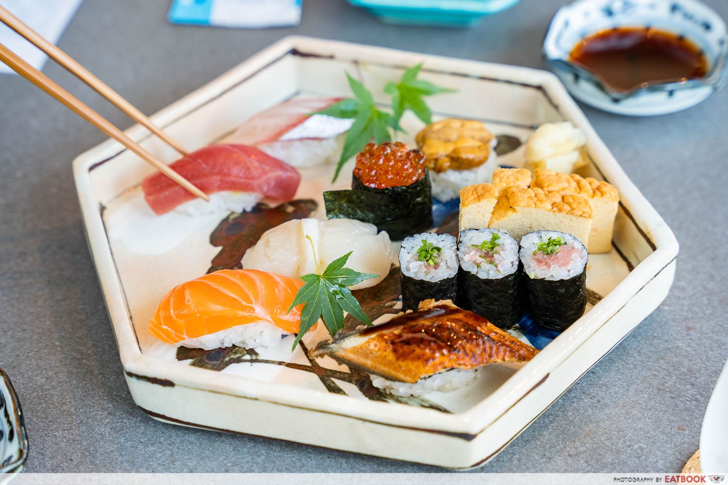 sushi platter flatlay
