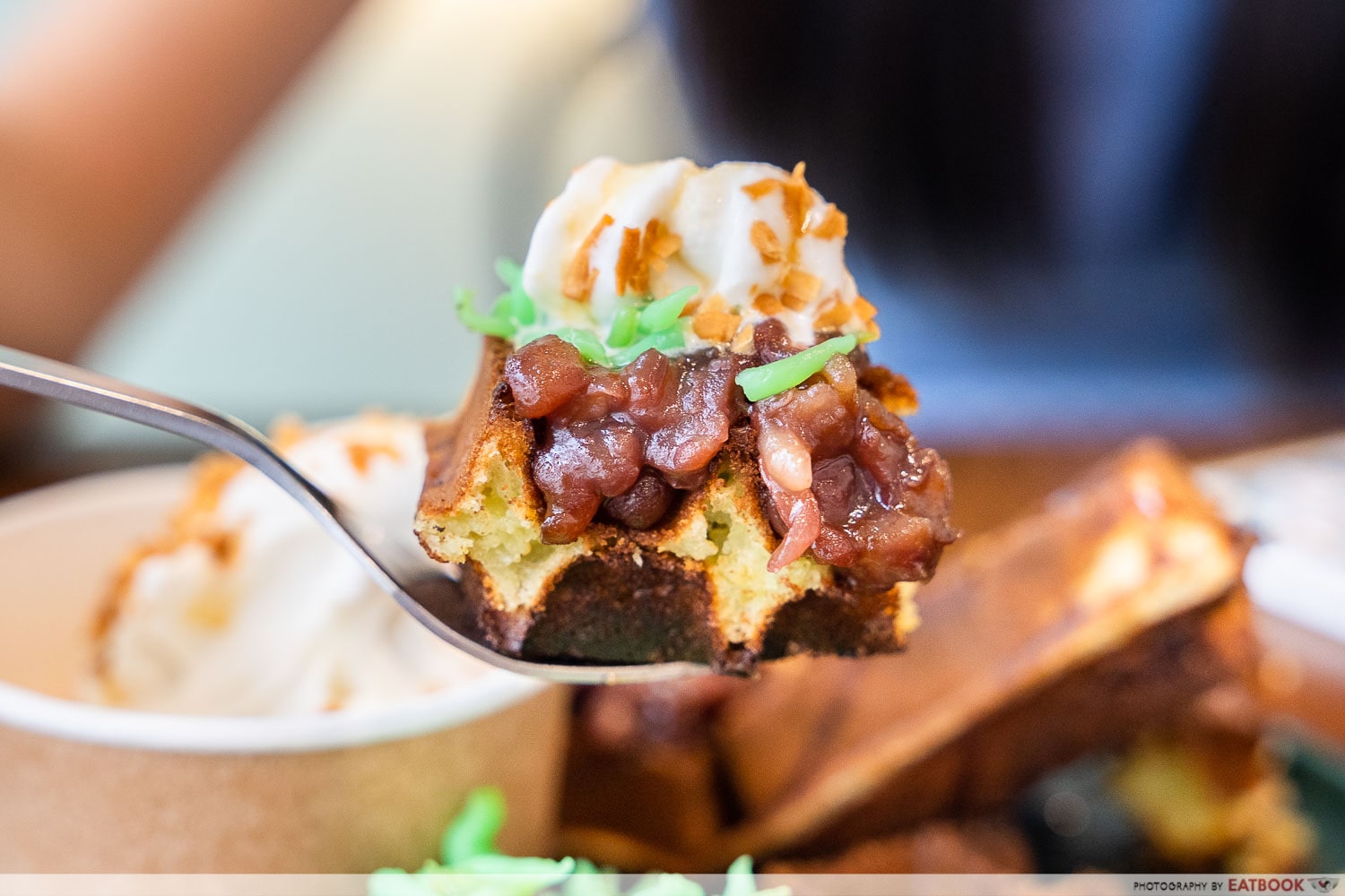 ambling turtle - close up of chendol waffles