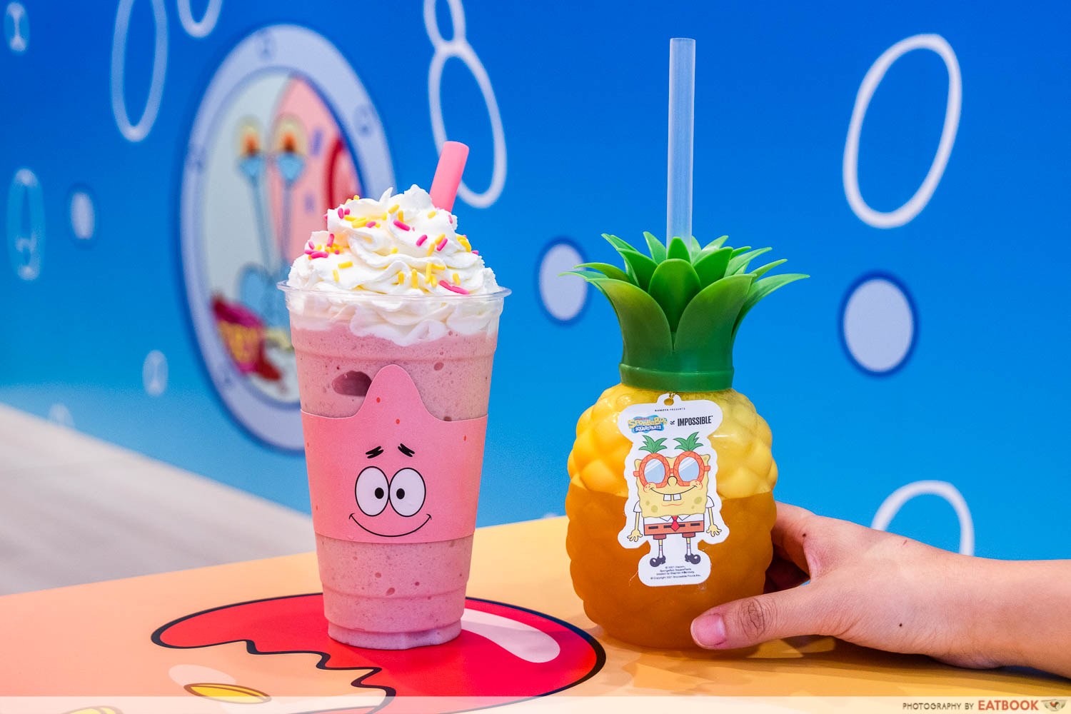 kumoya x spongebob pineapple iced tea and strawberry frappe