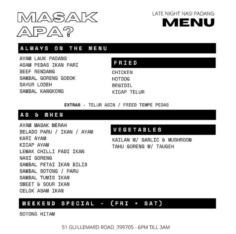 latenightnasipadang menu