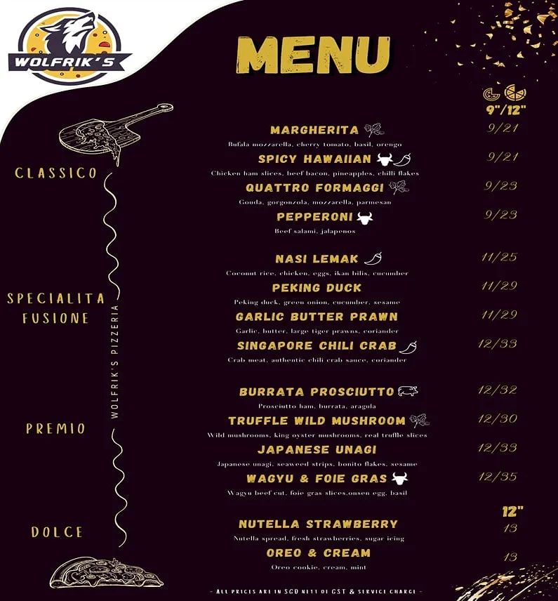 wolfrik's pizzeria menu