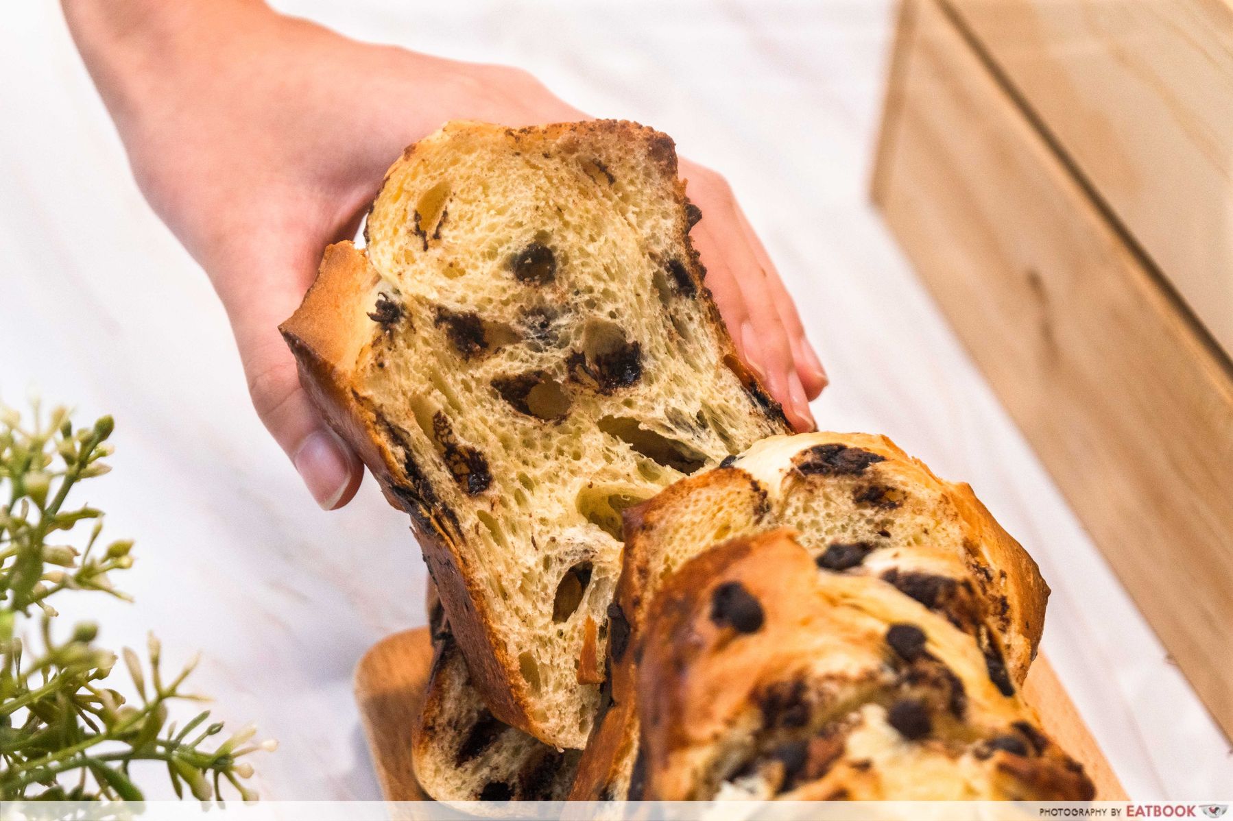 butter bread chocolate chip brioche slice 