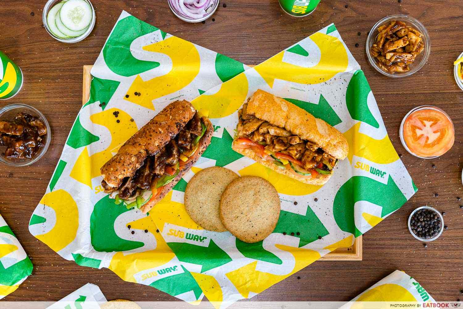 subway black pepper subs flatlay