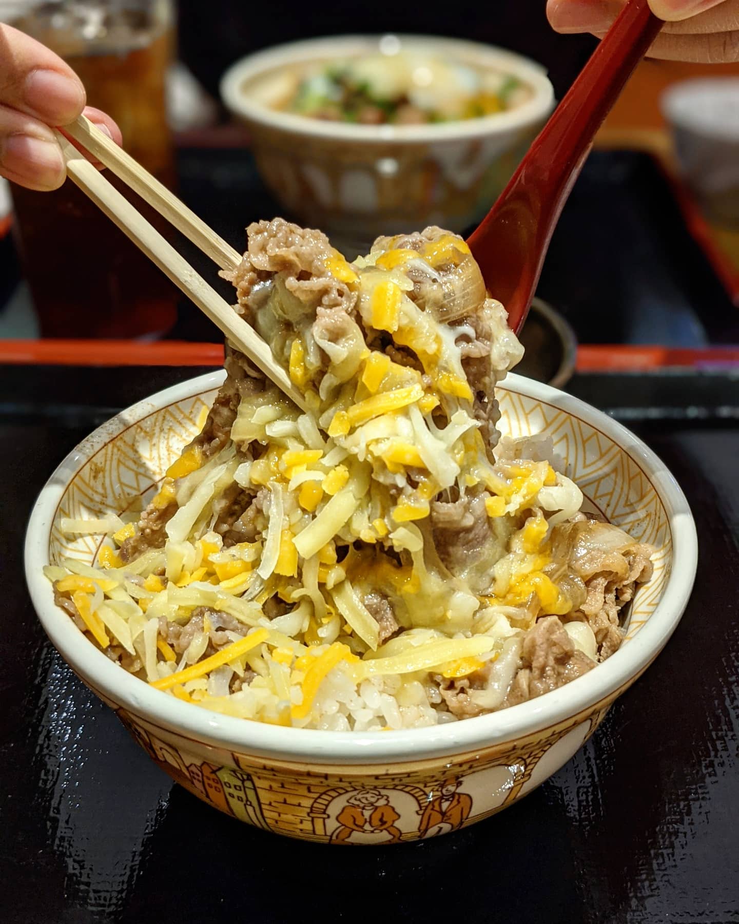 sukiya triple cheese gyudon