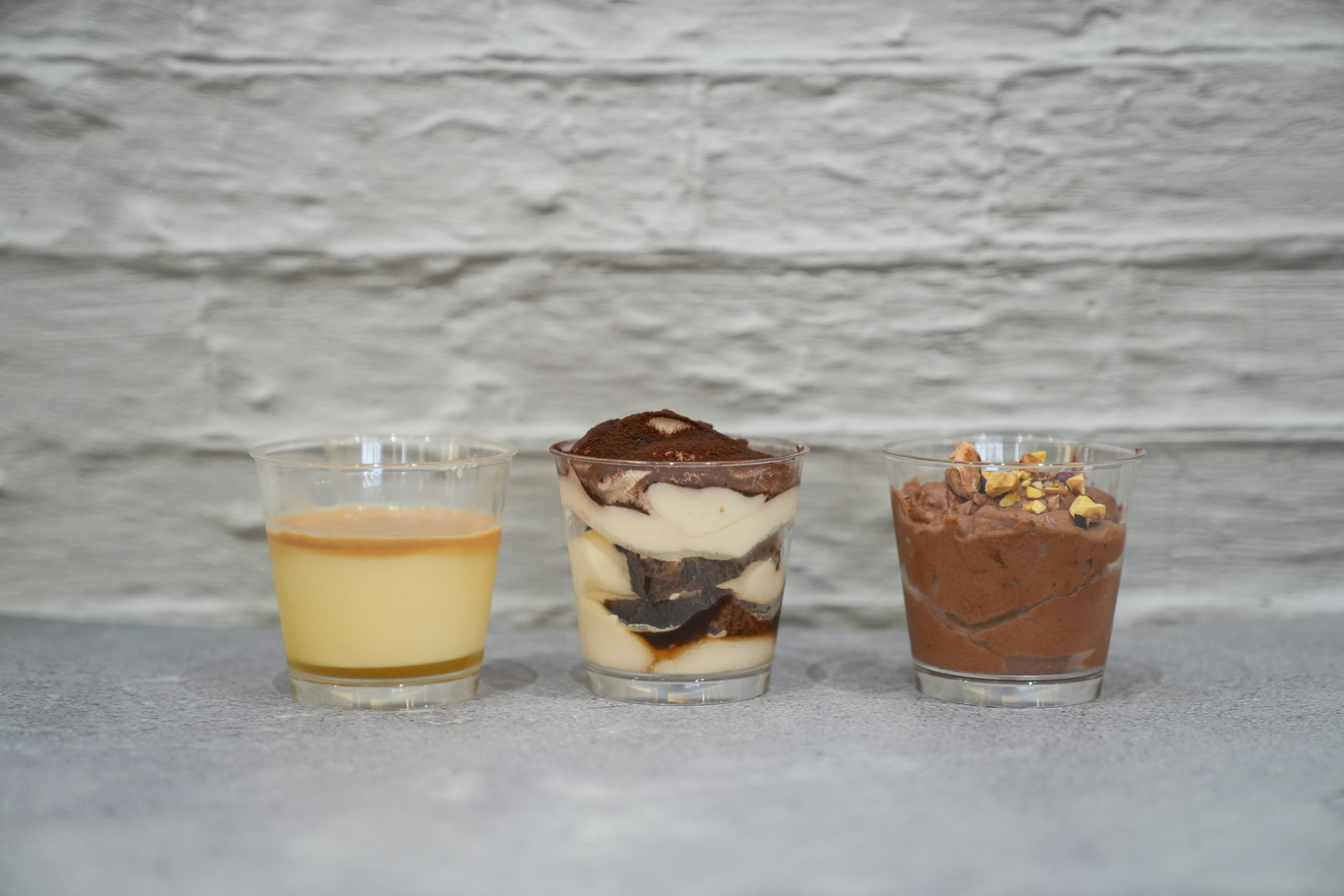 Panna Cotta Butterscotch, Tiramisu, and Dark Chocolate Mousse