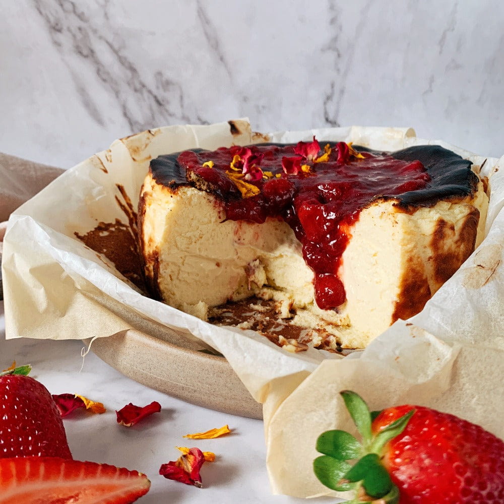 Rose & Strawberry Burnt Cheesecake