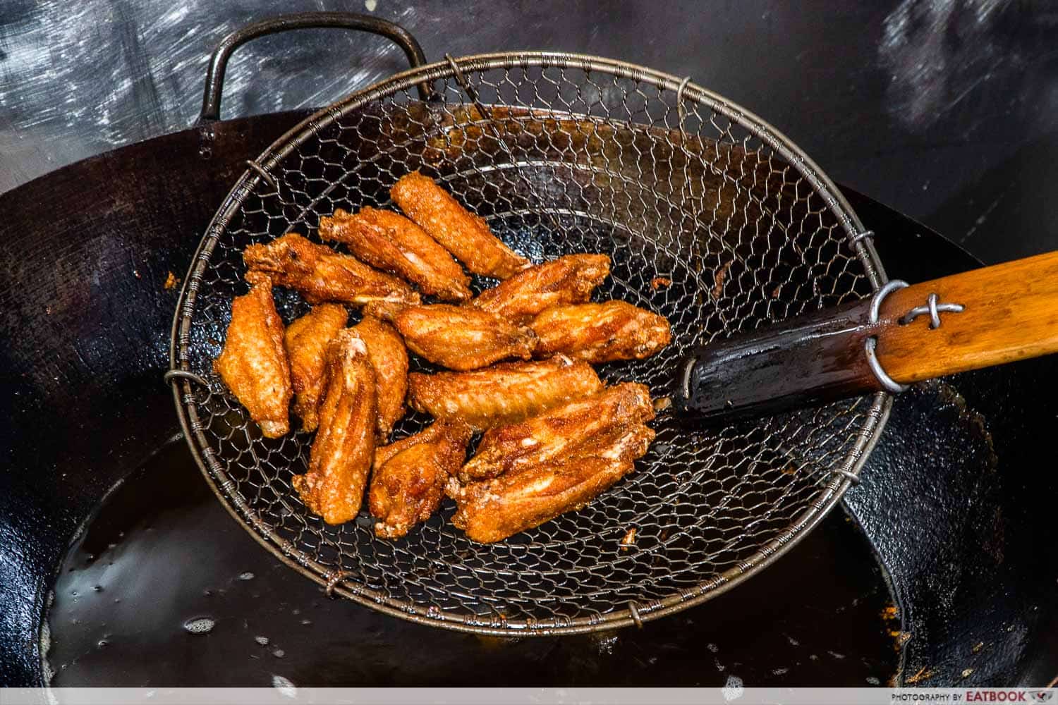 Deep frying chicken wings