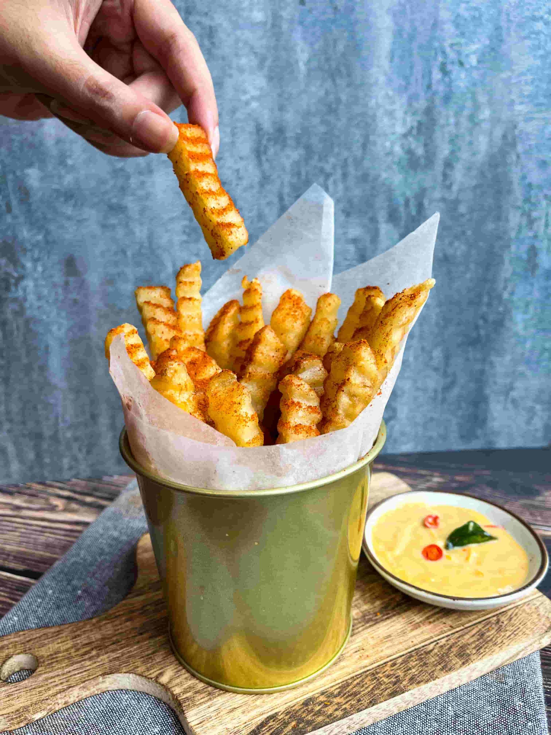 Mala Fries with salted egg sauce