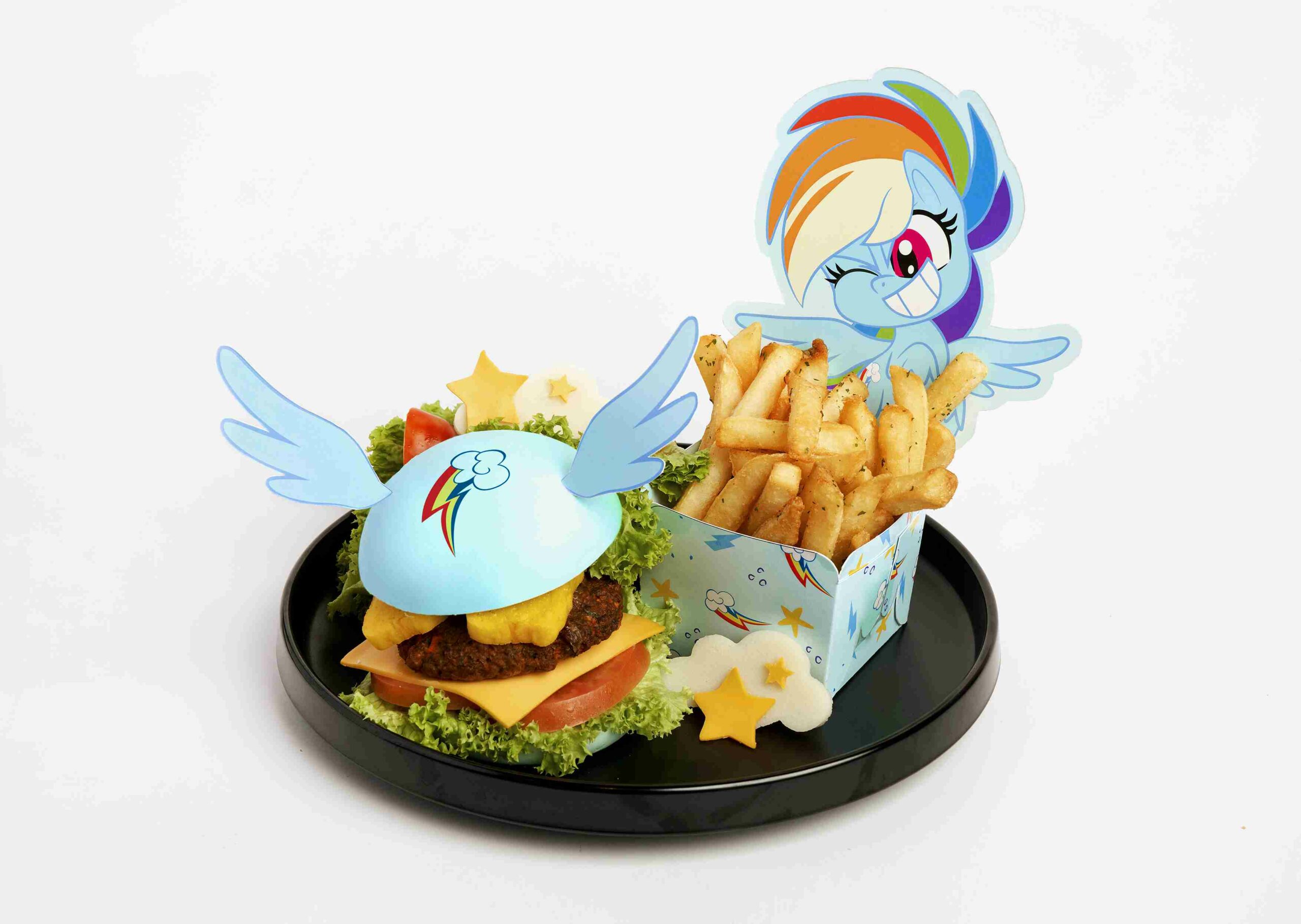 my little pony x kumoya cafe The Dashing Magical Rainbow Dash Impossible Plant Based Burger