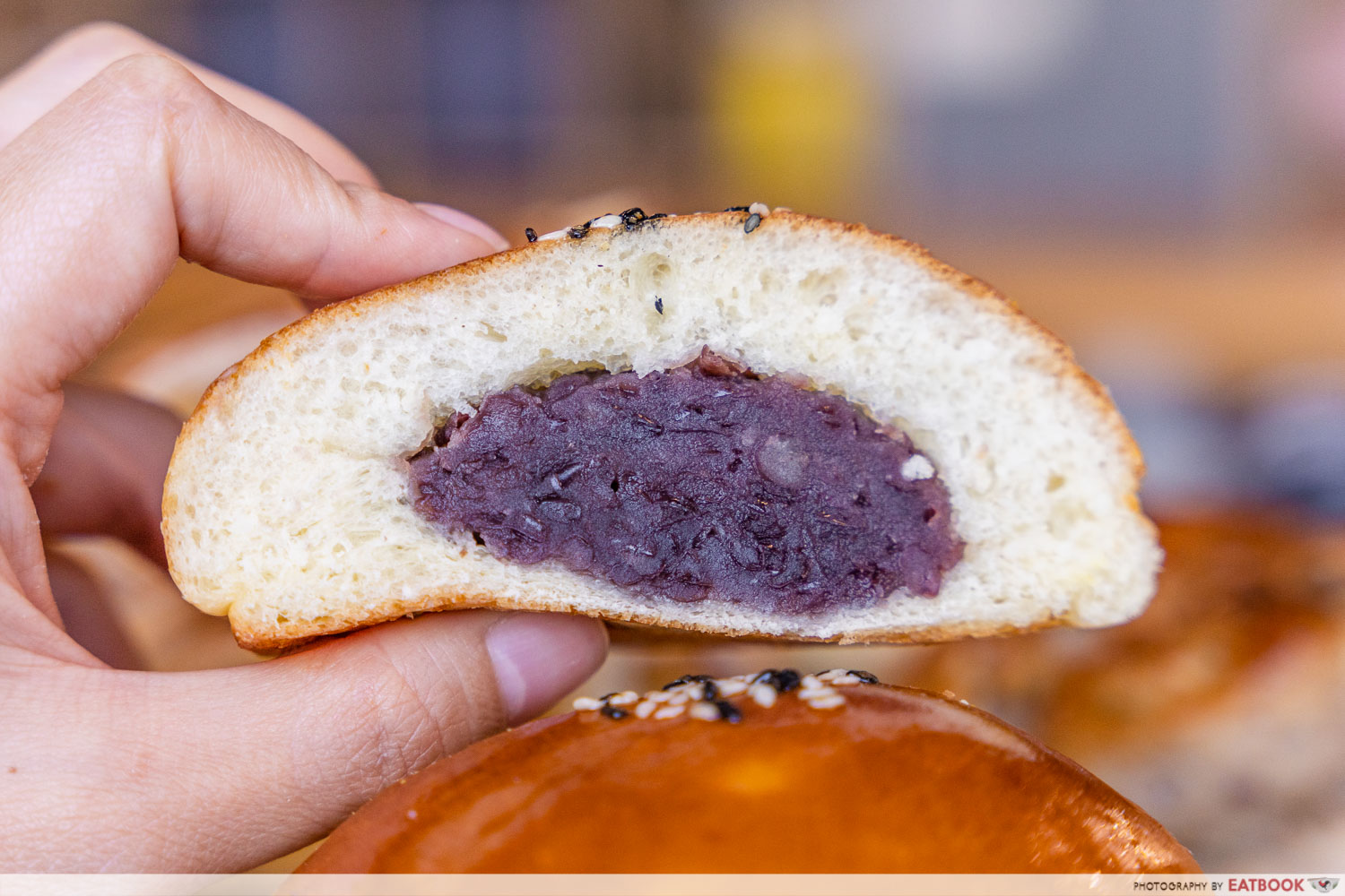 gokoku japanese bakery - signature hokkaido red bean anpan cross section