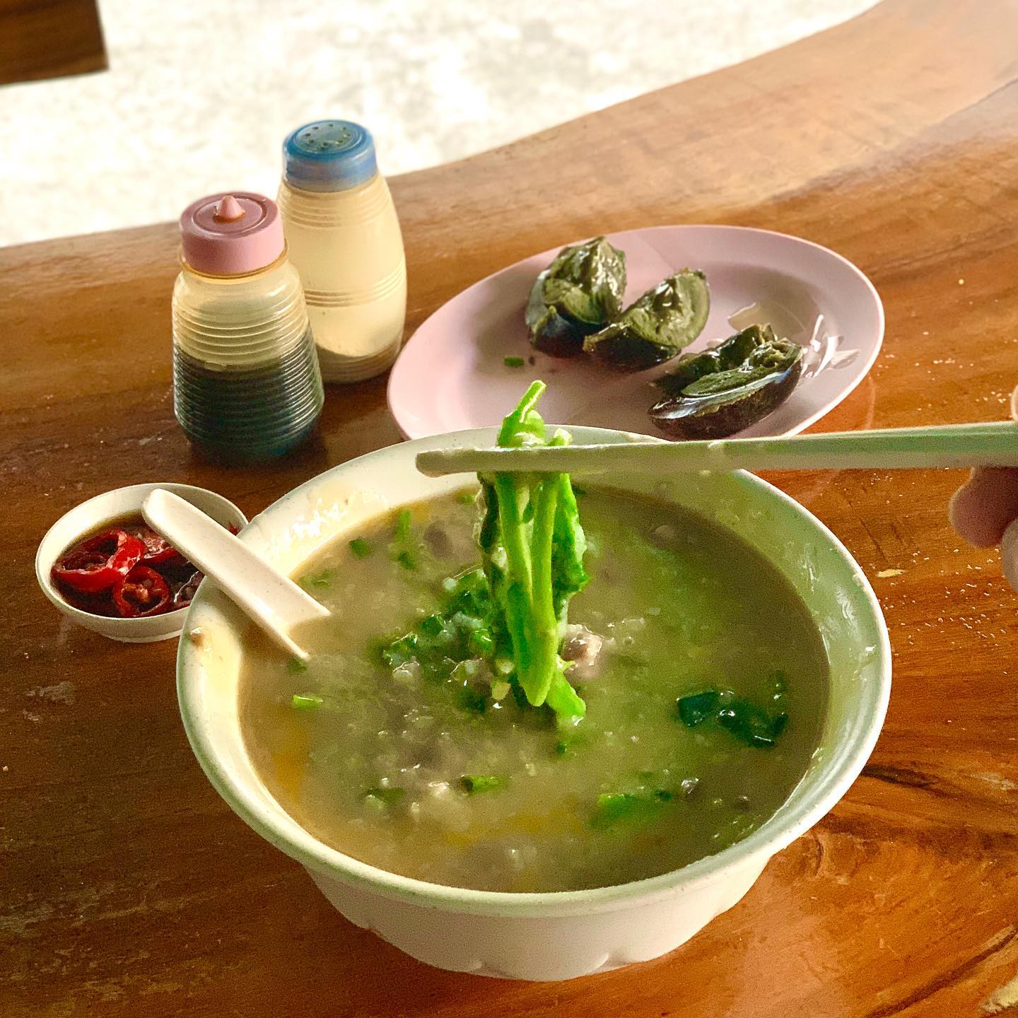 xian ji porridge - watercress