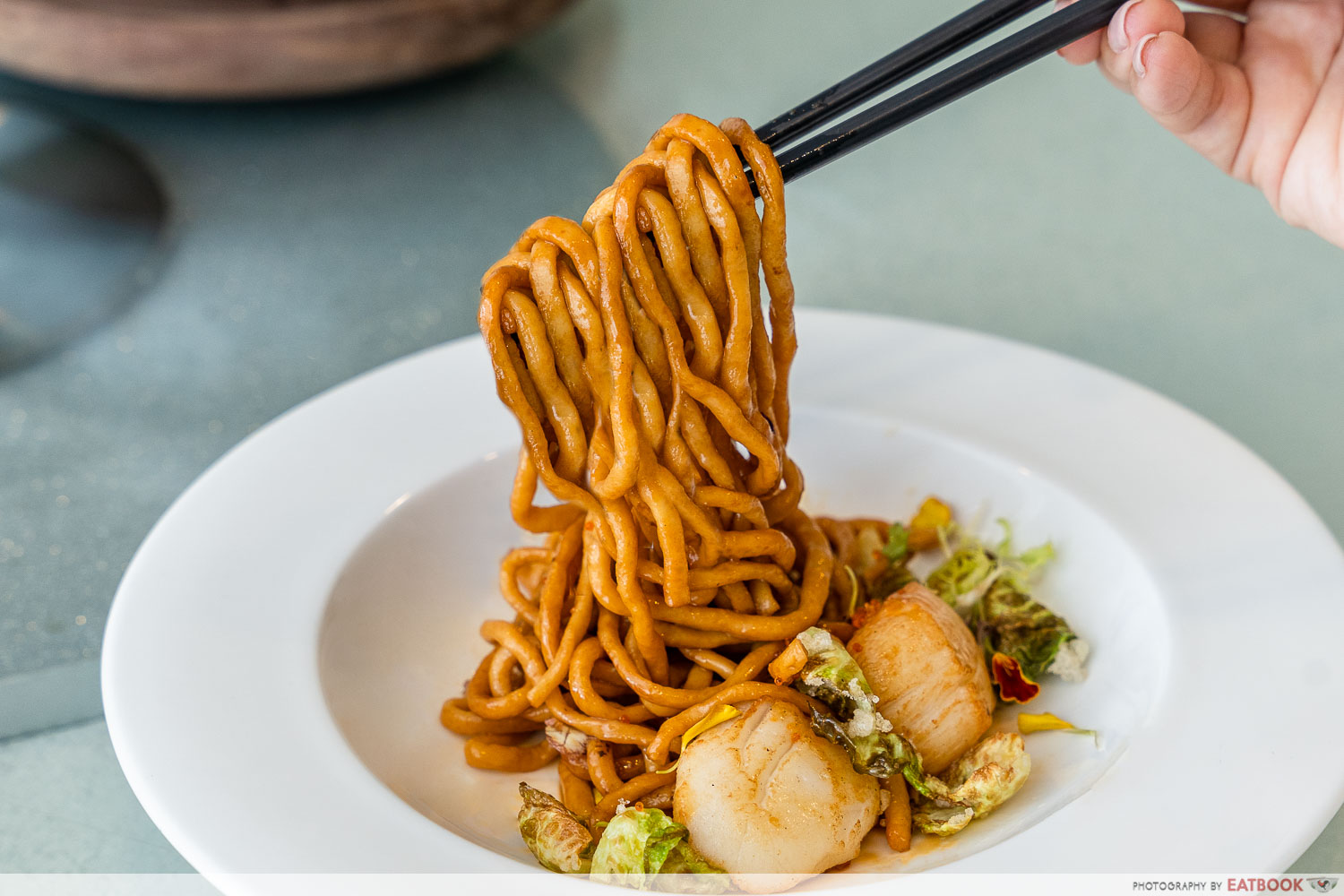 crystal jade pavilion - fish paste noodles with scallop noodle lift