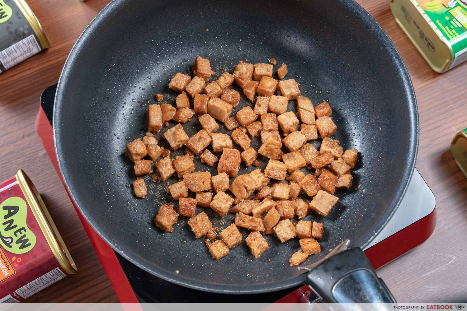 fairprice made in singapore - frying anew luncheon meat