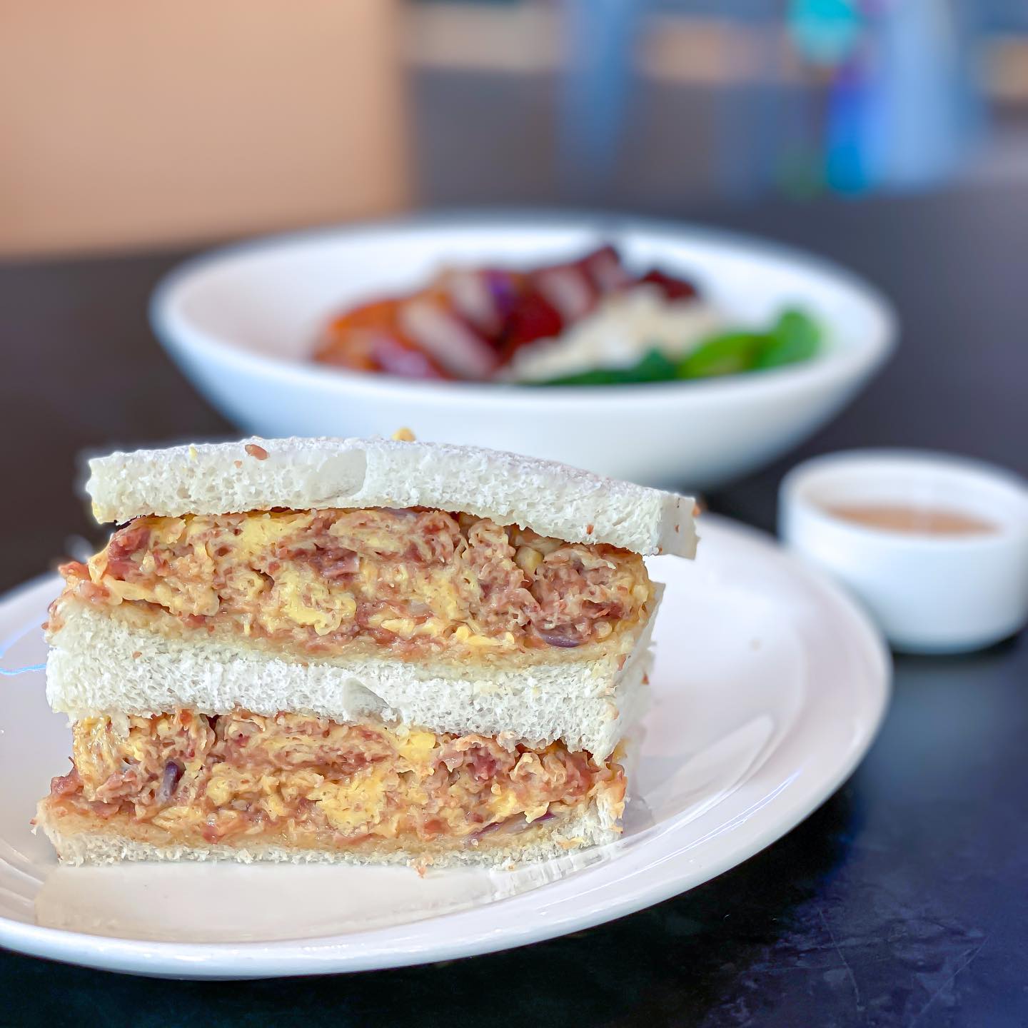 pi food hong kong cafe - corned beef egg sandwich