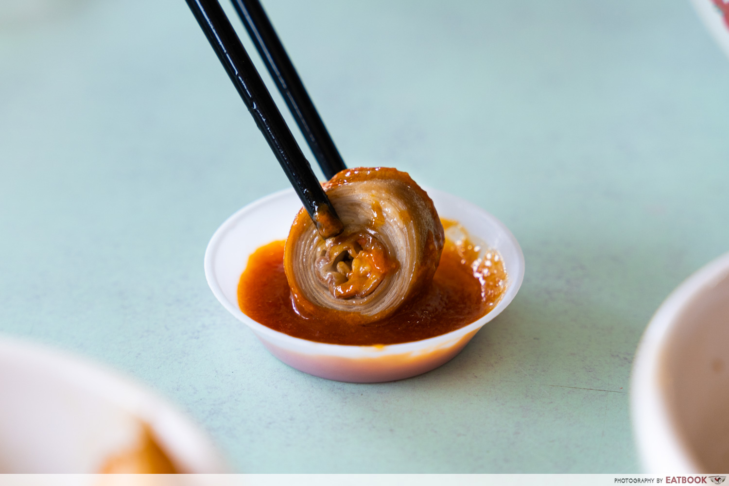 Shi nian pig leg rice- swirly intestine in chilli dip