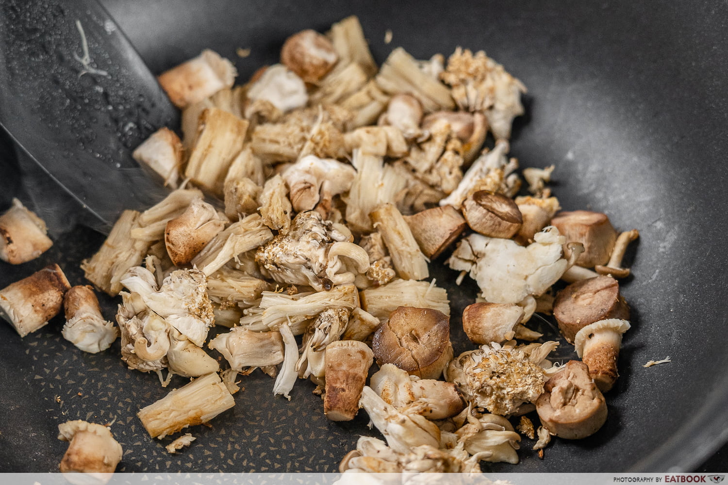 easy hotpot broth recipe - frying mushrooms