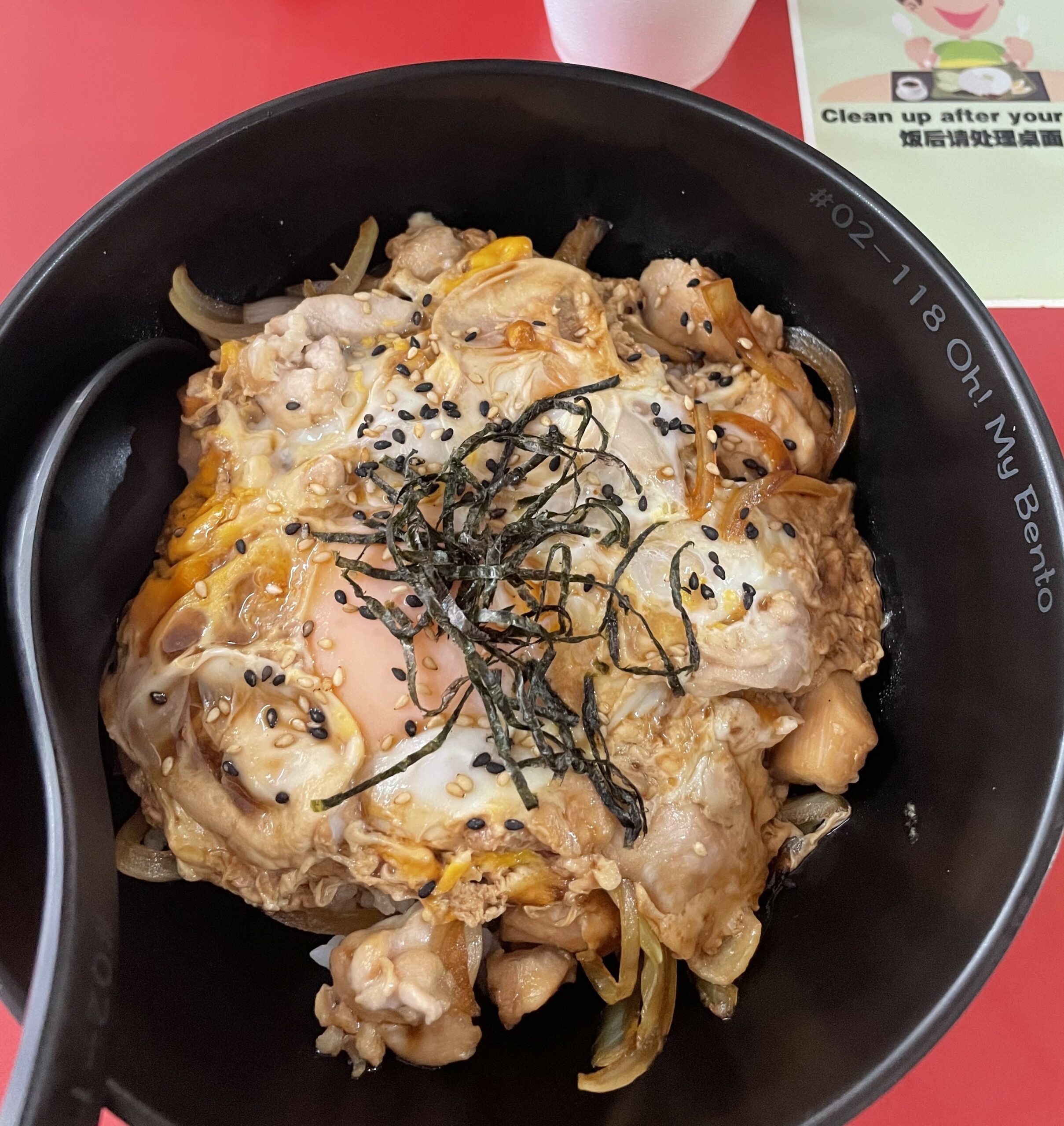 chicken egg rice bowl from oh! my bento located at chinatown complex food centre
