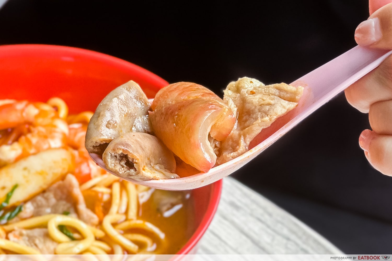 feng ji big prawn noodle - pig skin and intestines