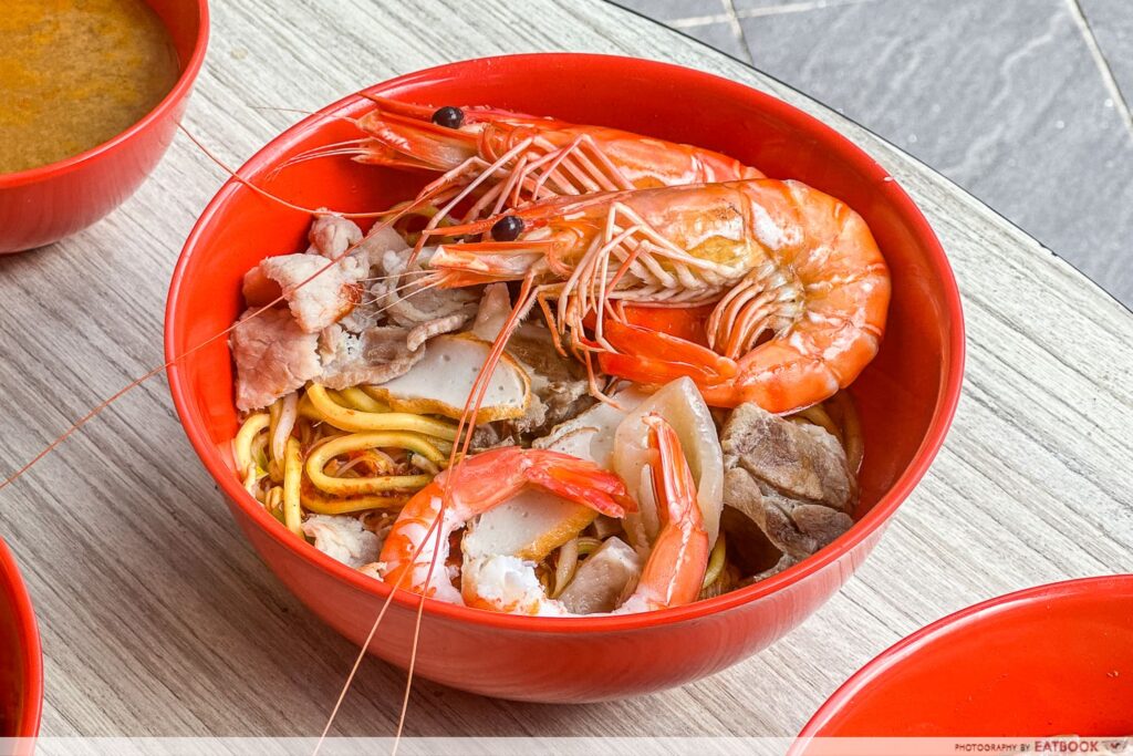 feng ji big prawn noodle - pork ribs prawn noodle with live prawn