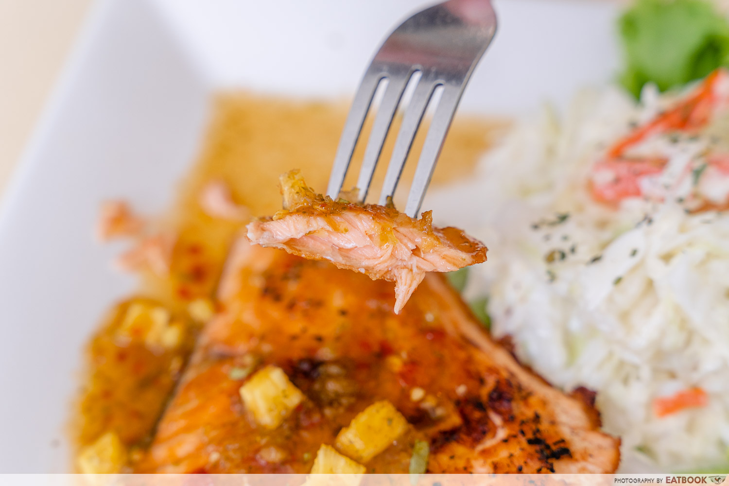 peri peri grille and pasta - salmon close up