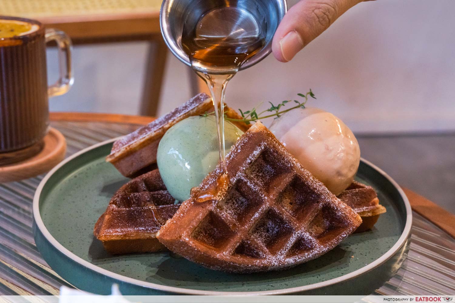 Rise Cafe - brown butter waffles maple
