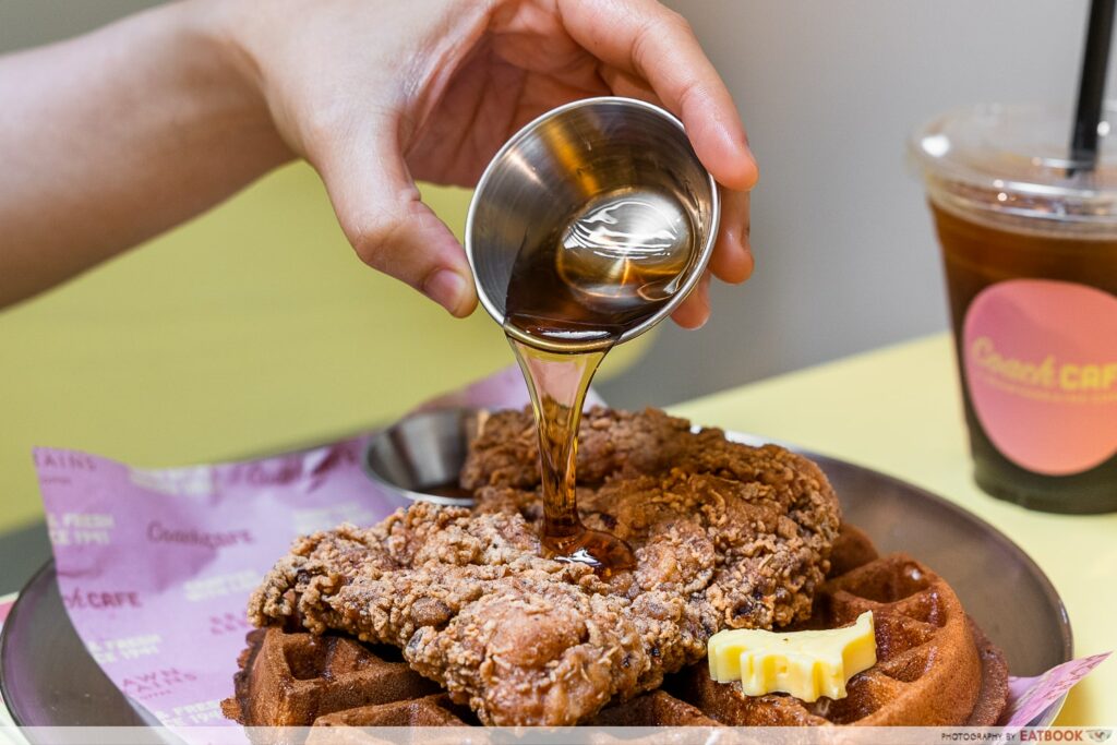 coach-cafe-chicken-waffles-pouring