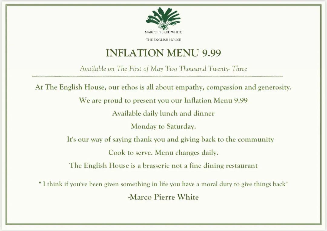 english house inflation menu notice