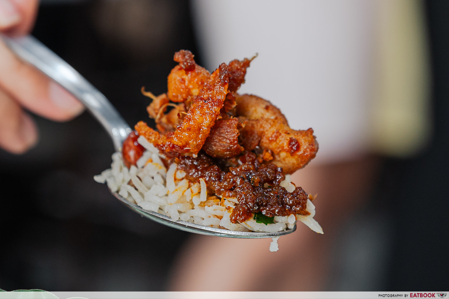great nanyang heritage cafe - nasi lemak kukus chicken berempah on spoon