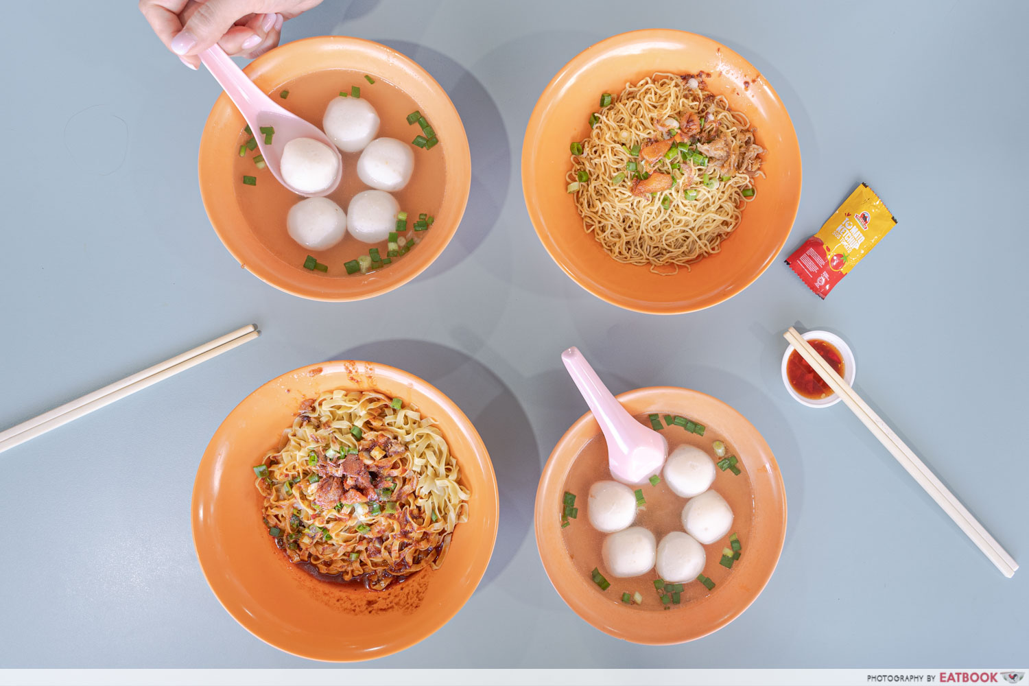 xin lu fishball noodle - flatlay