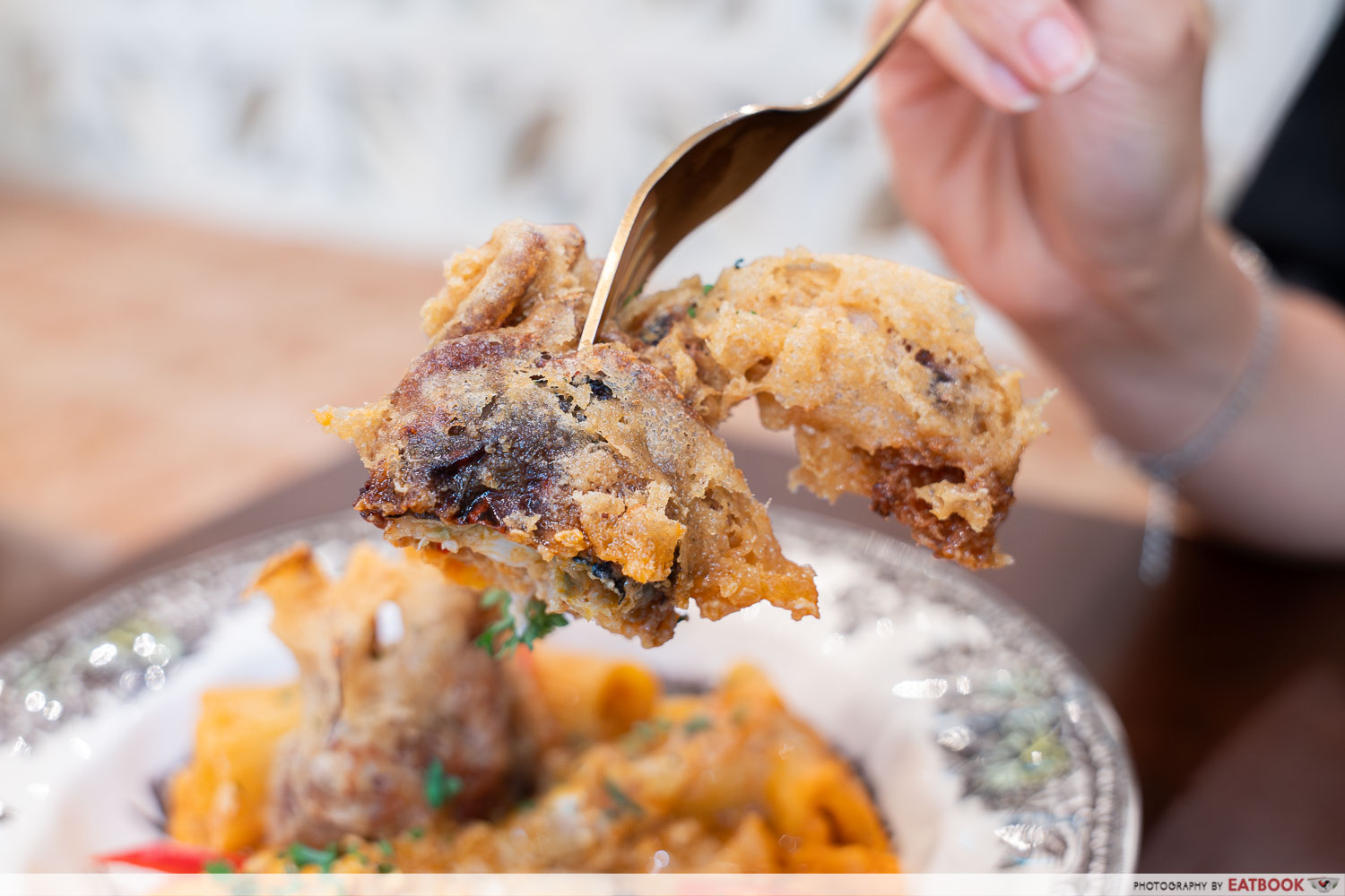 Soft Shell Chilli Crab Rigatoni close up