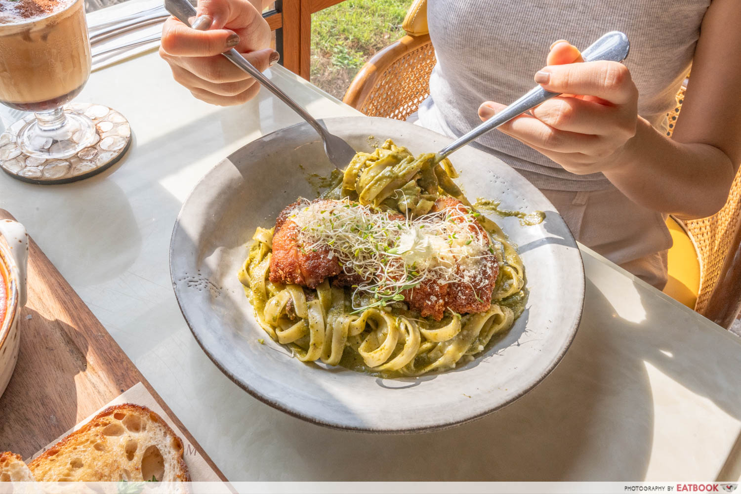 chicken-cutlet-green-pesto-tagliatelle-nimmies-pastry-cafe-interaction