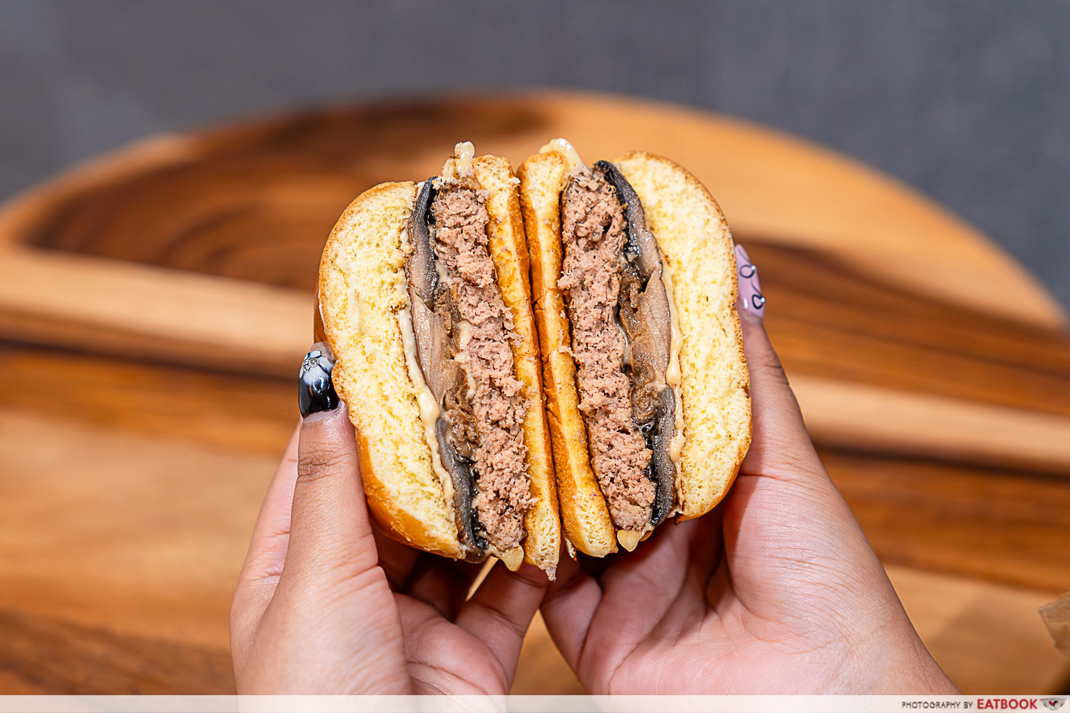 portobello swiss mushroom burger cross section