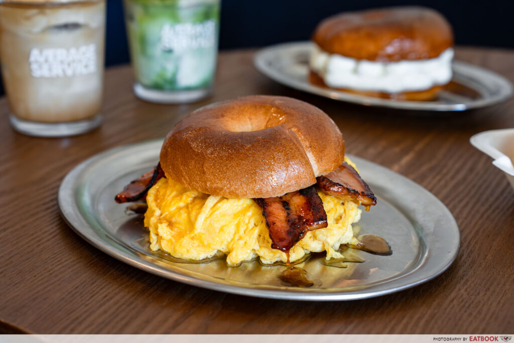 average-service-b-for-bagel-flatlay-maple-bacon