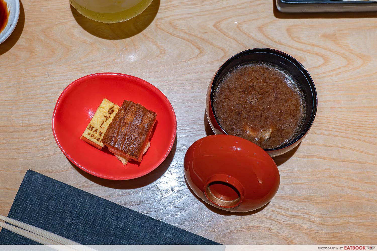 haku-sushi-rolling-omakase-miso-soup-atsuyaki-tamagoyaki-flatlay