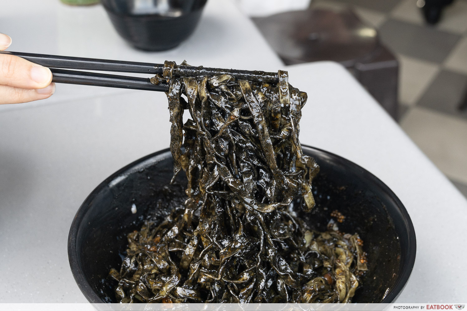 squid ink pasta close up