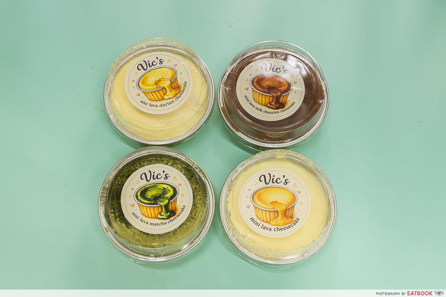 vic's mini lava cheesecake flatlay shot with cover on